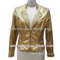 Gold PU leather jacket| studded faux leather jacket for lady